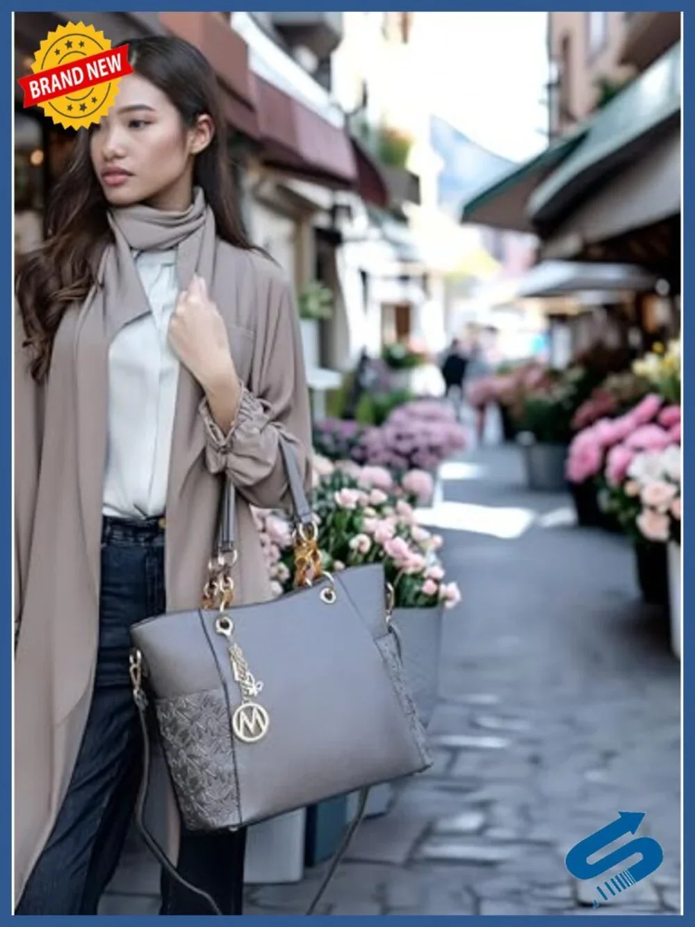 Vegan Leather Tote Bag Set with Wallet and Acrylic Chain, Top Handle Satchel